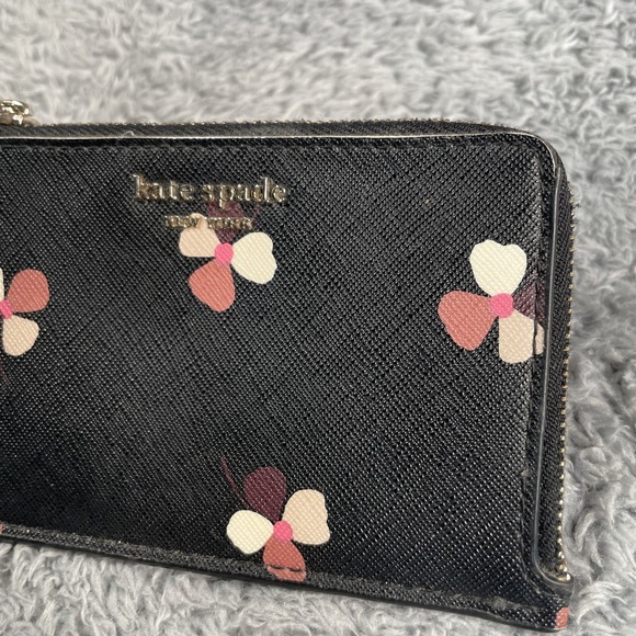 Kate Spade Floral l-zip Card Holder Dusk Buds W/ Keychain Small Wallet - Picture 3 of 16